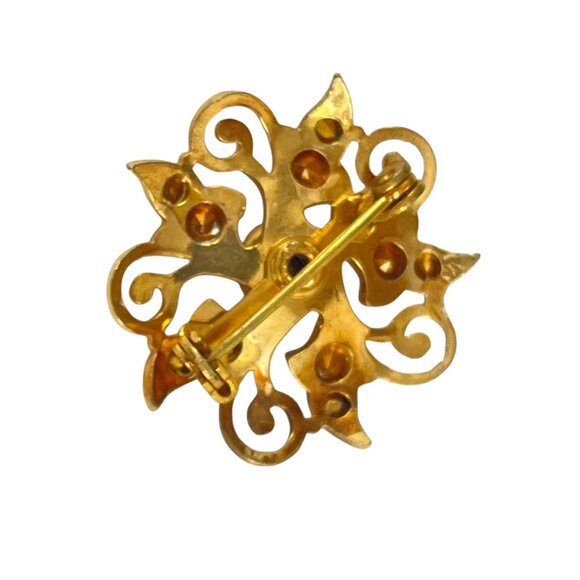 Vintage Gold Tone Floral Brooch With Purple & Clear Rhinestones For Women - Picture 4 of 6